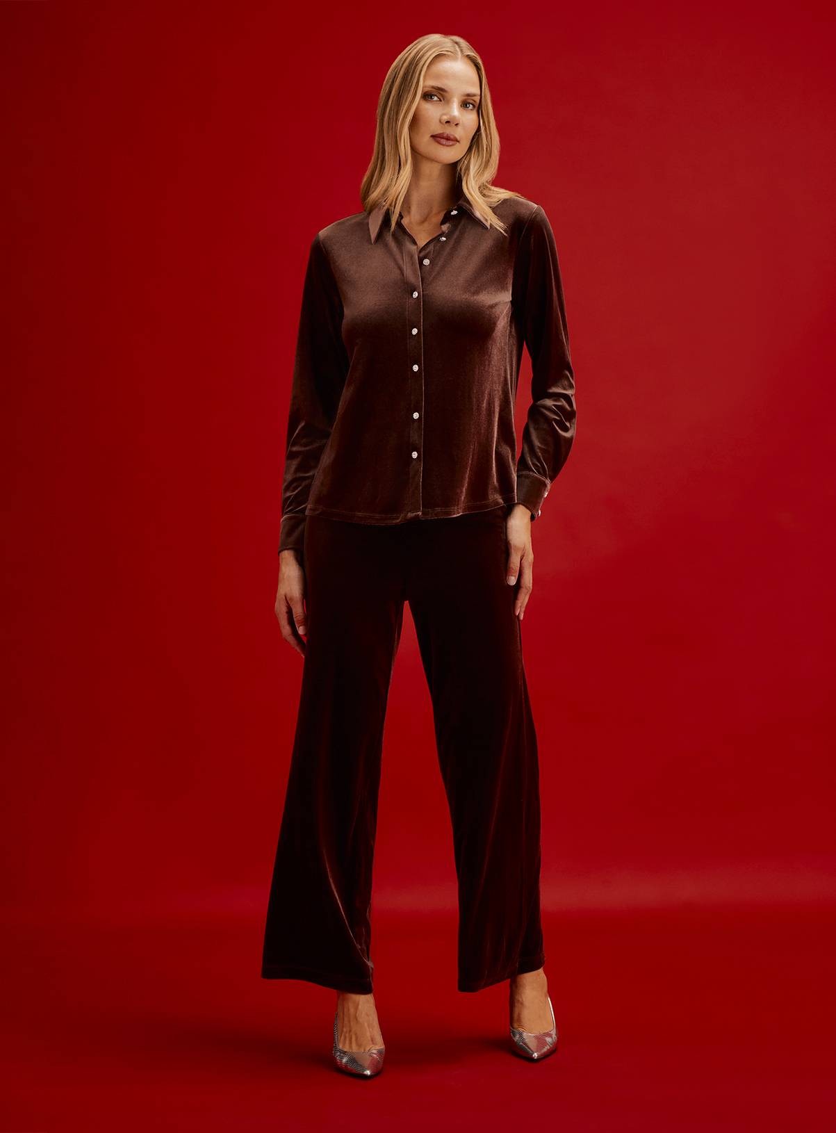FINERY Kenzie Velvet Wide Leg Trousers 18R - Image 4