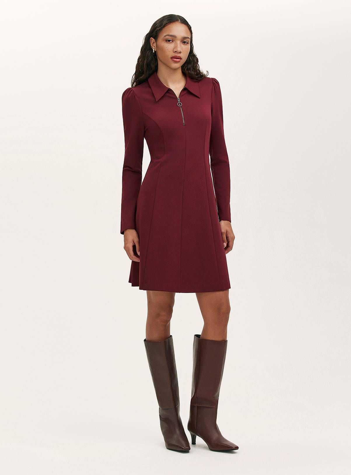 FINERY Lea Ponte Jersey Zip Front Short Dress 22 - Image 1