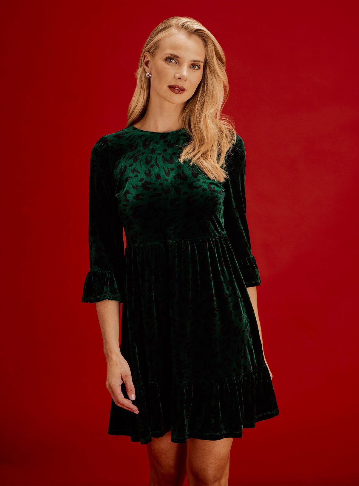 FINERY Camie Animal Print Velvet Short Dress 14 - Image 2 thumbnail