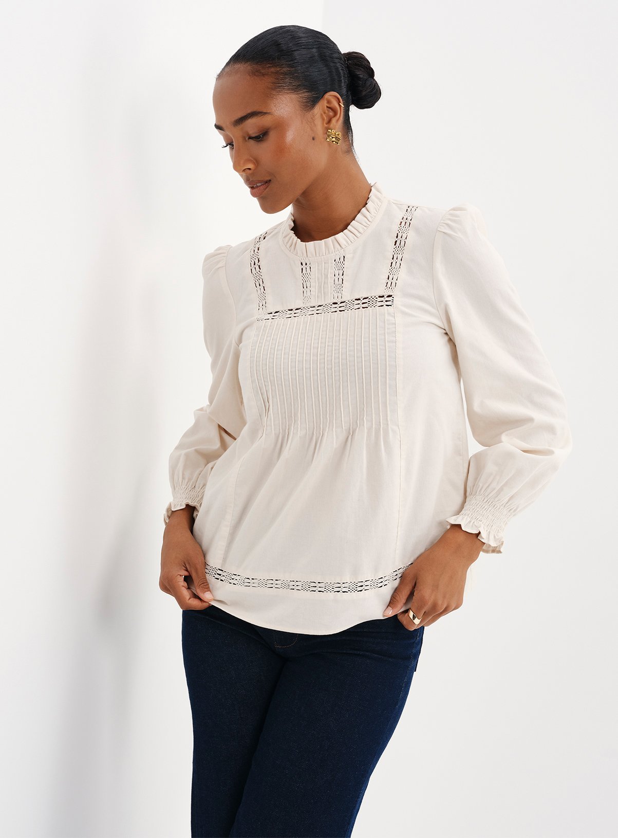 FINERY Alicia Corduroy Lace Detail Long Sleeve Top 18 - Image 2 thumbnail