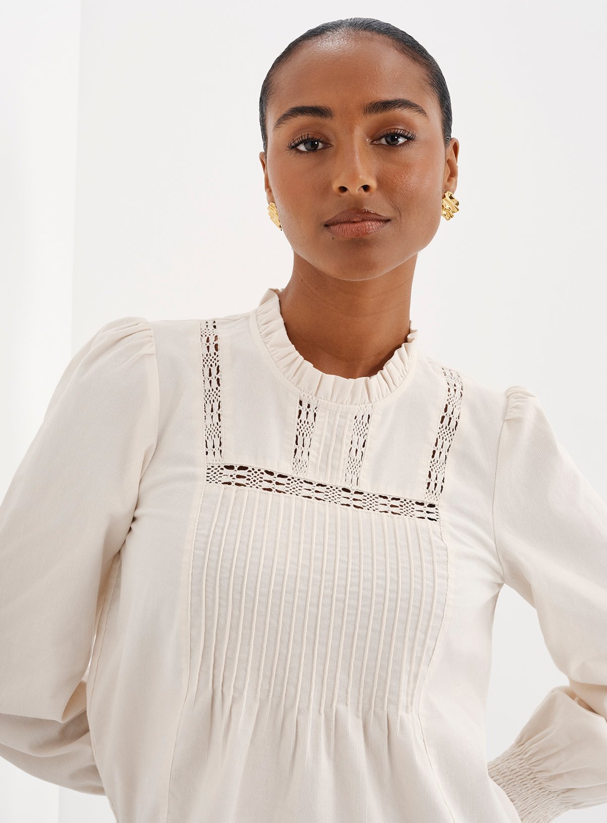 FINERY Alicia Corduroy Lace Detail Long Sleeve Top 18 - Image 3 thumbnail