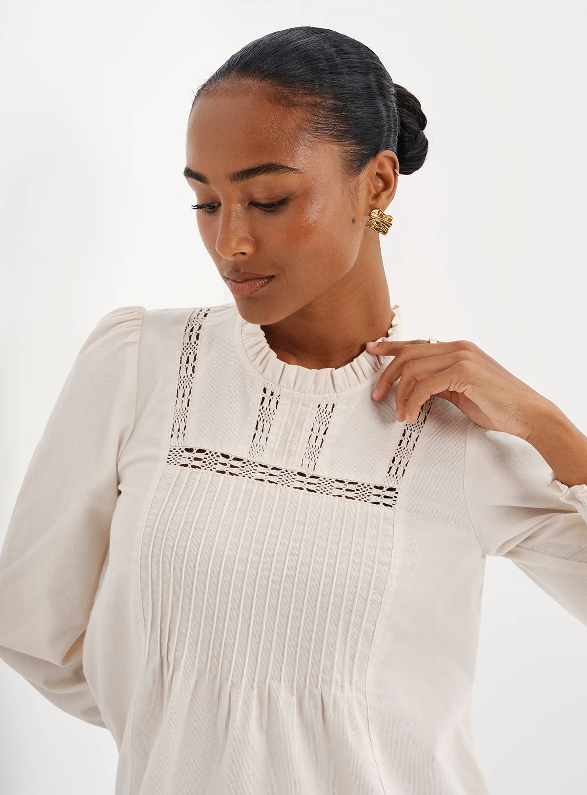 FINERY Alicia Corduroy Lace Detail Long Sleeve Top 18 - Image 4