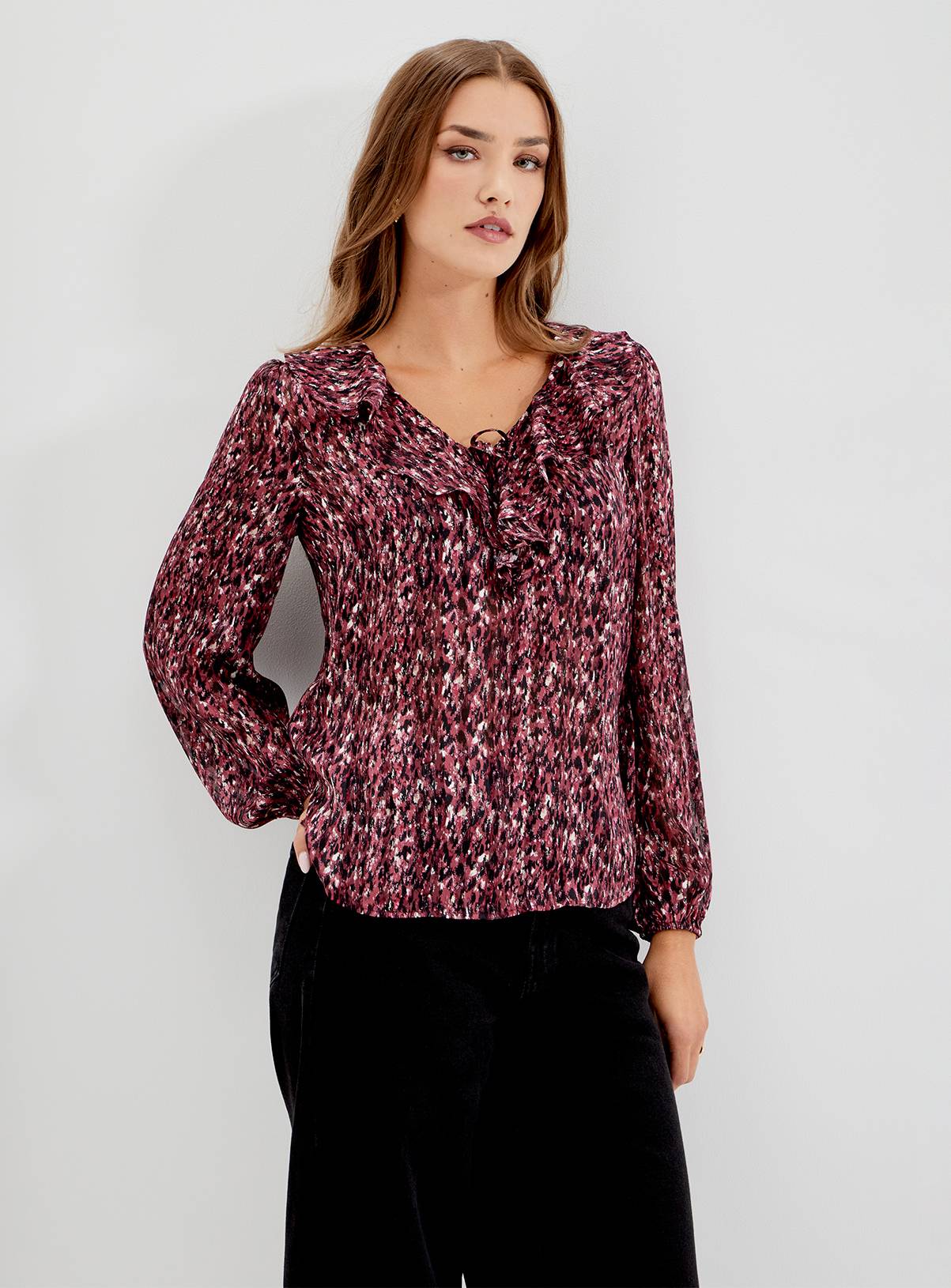 FINERY Trinity Satin Chiffon Ruffle Blouse 8 - Image 1