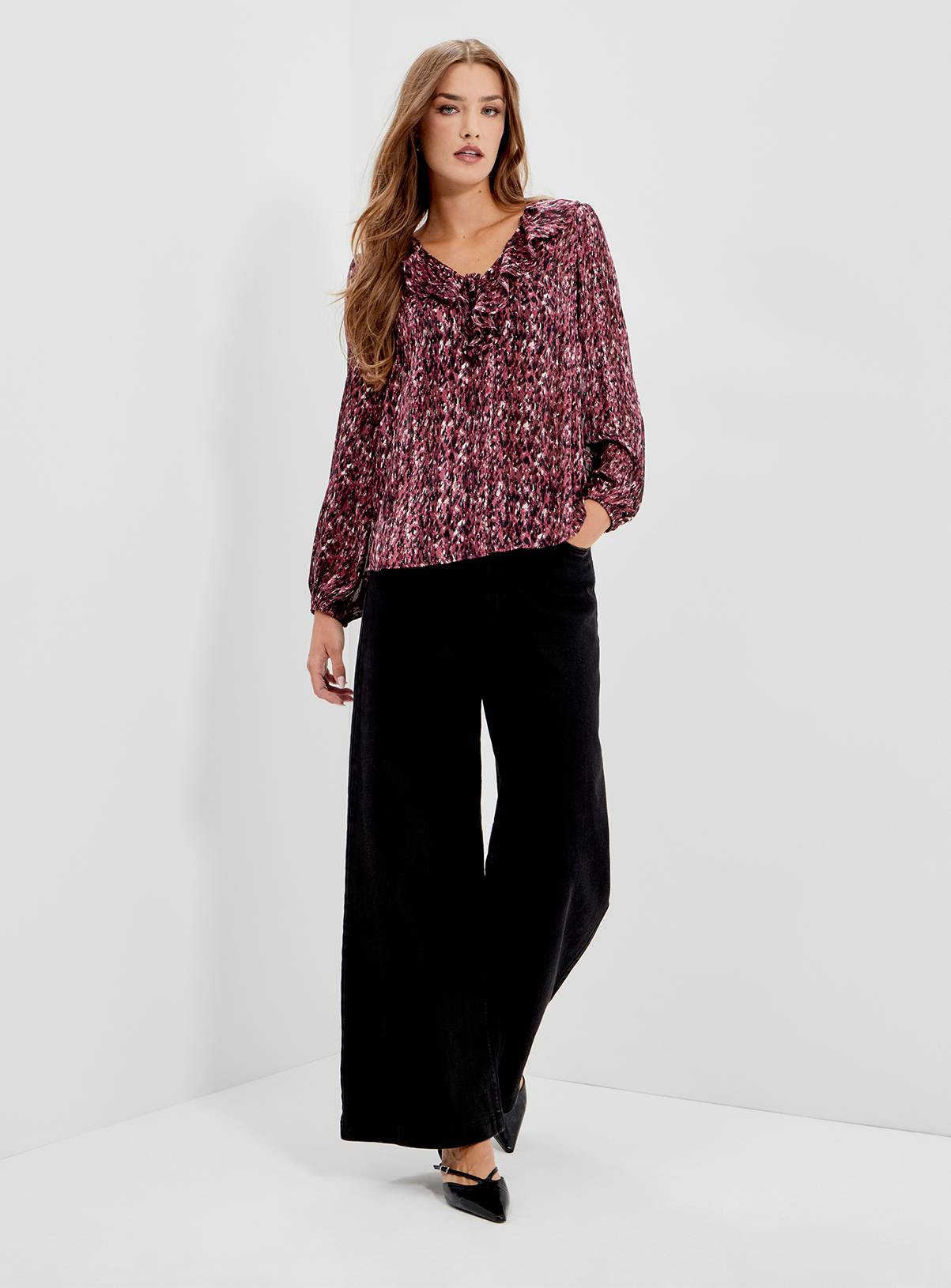 FINERY Trinity Satin Chiffon Ruffle Blouse 8 - Image 4