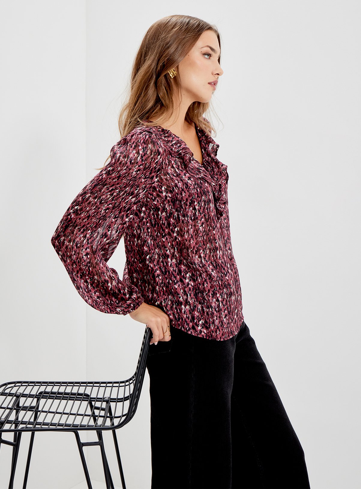 FINERY Trinity Satin Chiffon Ruffle Blouse 8 - Image 5 thumbnail
