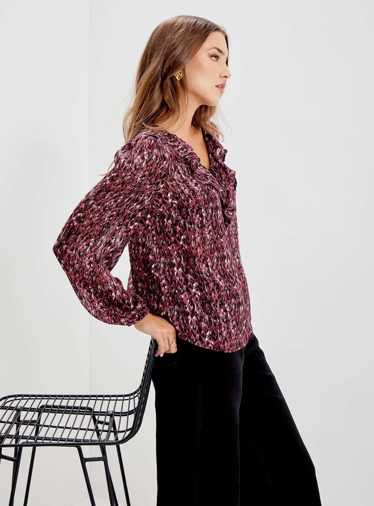 FINERY Trinity Satin Chiffon Ruffle Blouse 8 - Image 5