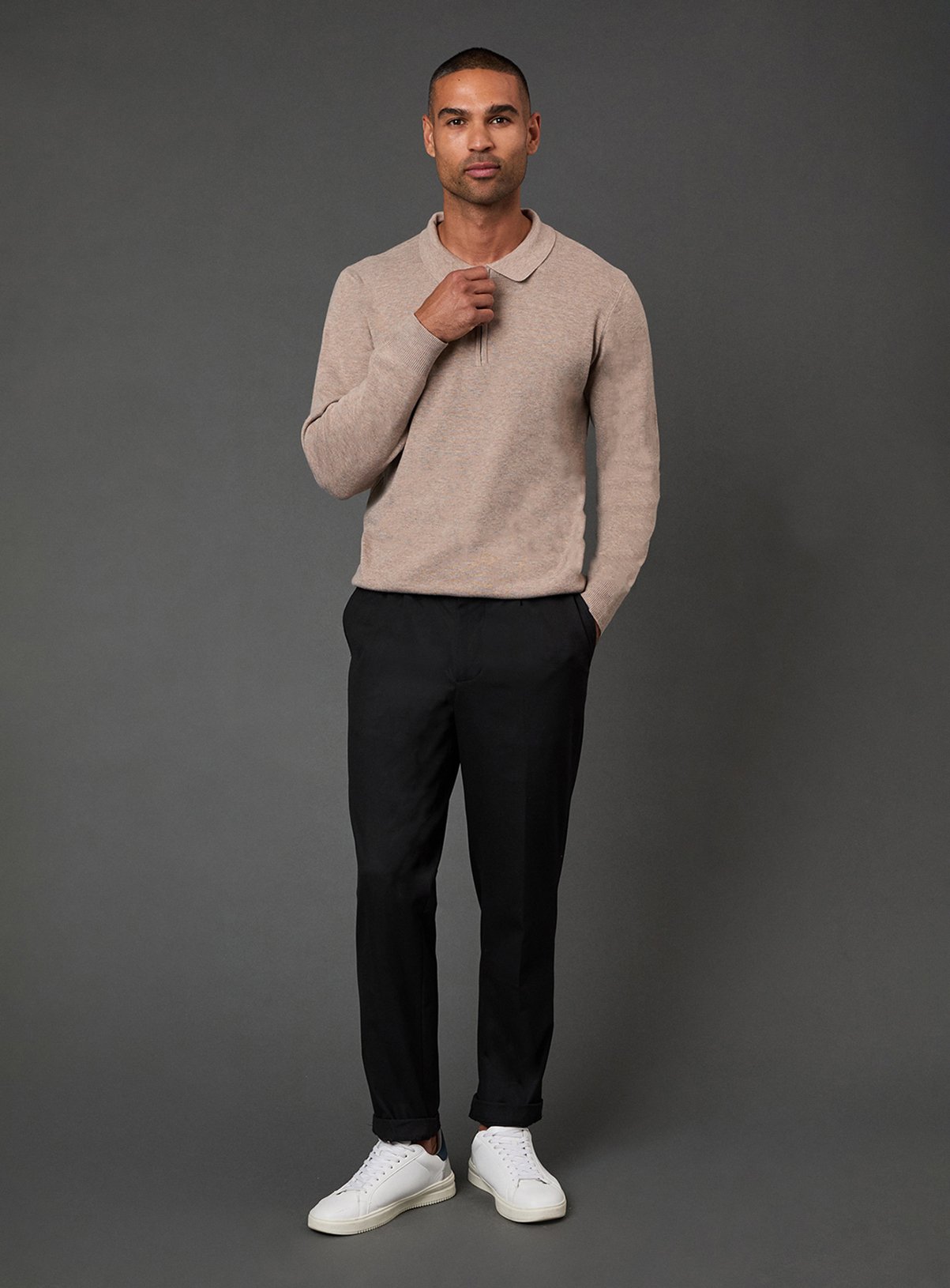 BURTON Taupe Knitted Long Sleeve Zip Neck Polo Shirt S - Image 3 thumbnail