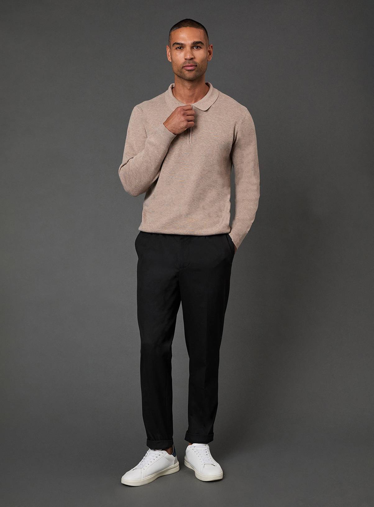 BURTON Taupe Knitted Long Sleeve Zip Neck Polo Shirt S - Image 3