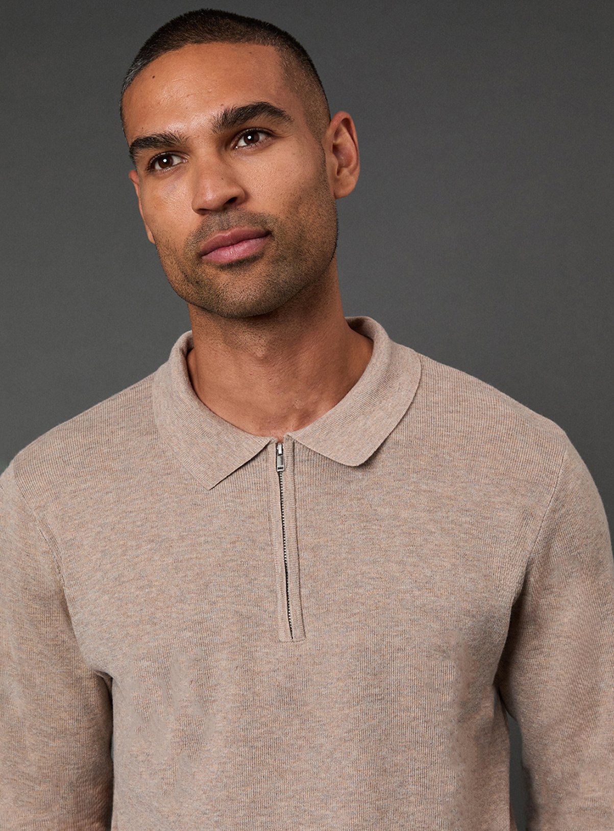 BURTON Taupe Knitted Long Sleeve Zip Neck Polo Shirt S - Image 4 thumbnail