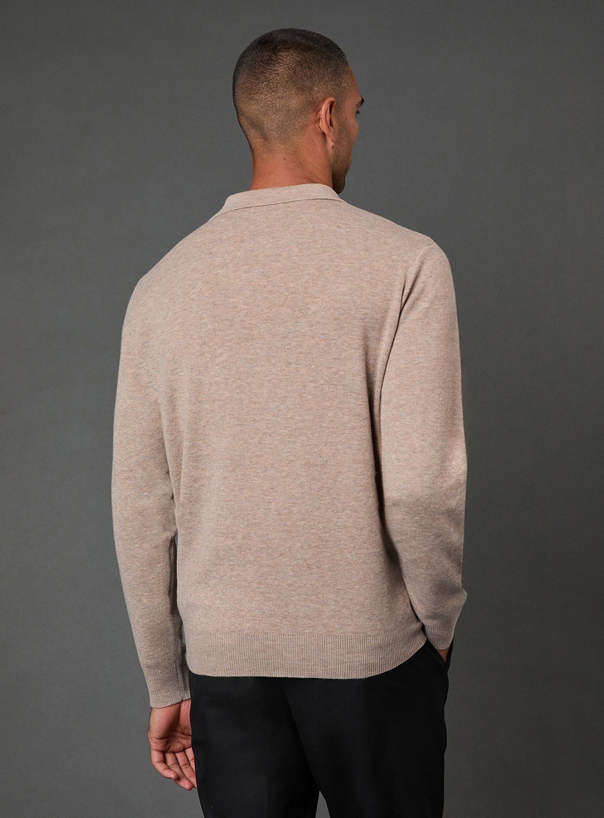 BURTON Taupe Knitted Long Sleeve Zip Neck Polo Shirt S - Image 5 thumbnail