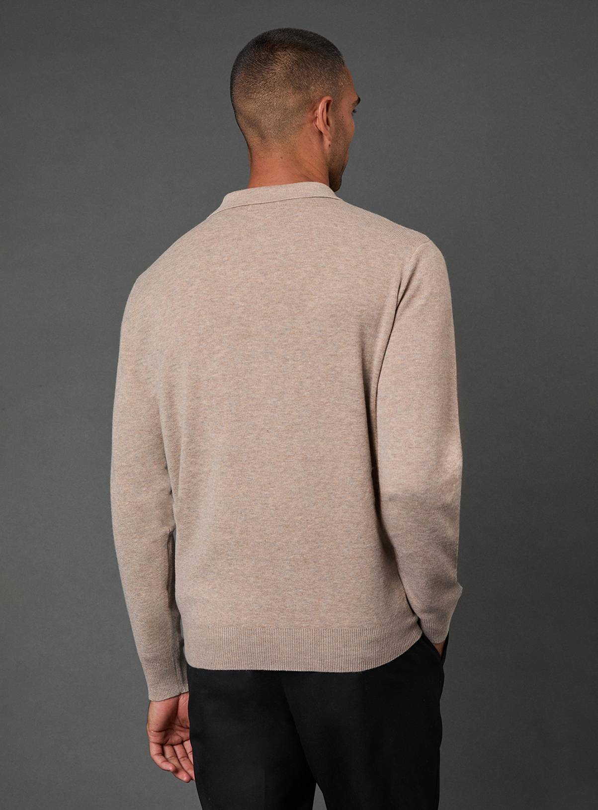 BURTON Taupe Knitted Long Sleeve Zip Neck Polo Shirt S - Image 5