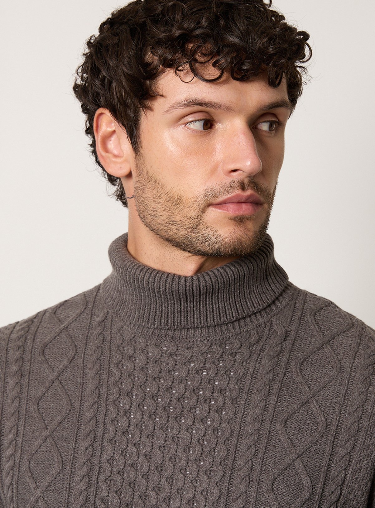 BURTON Mid Grey Marl Chunky Cable Roll Neck Jumper XL - Image 2 thumbnail