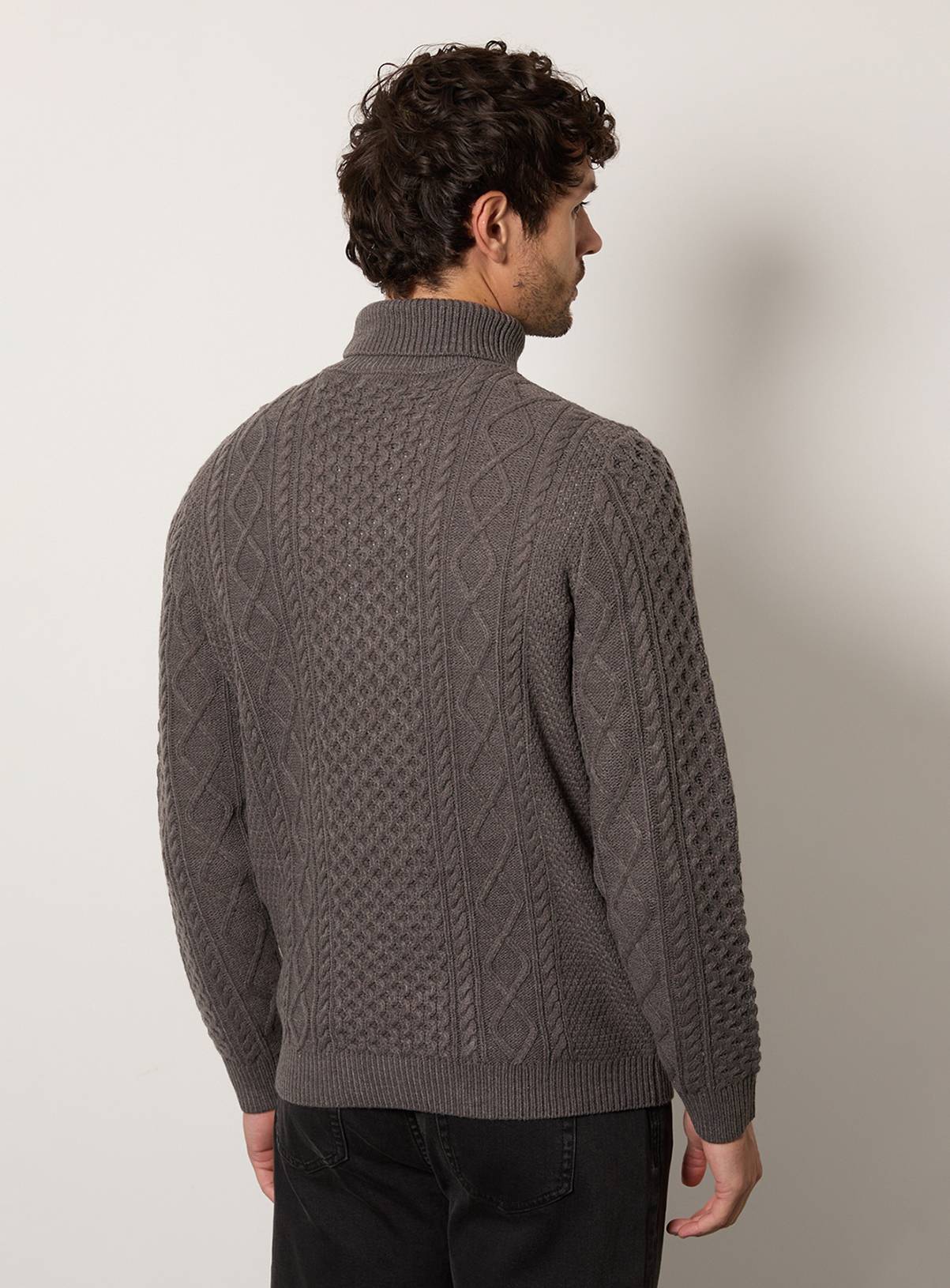 BURTON Mid Grey Marl Chunky Cable Roll Neck Jumper XL - Image 3