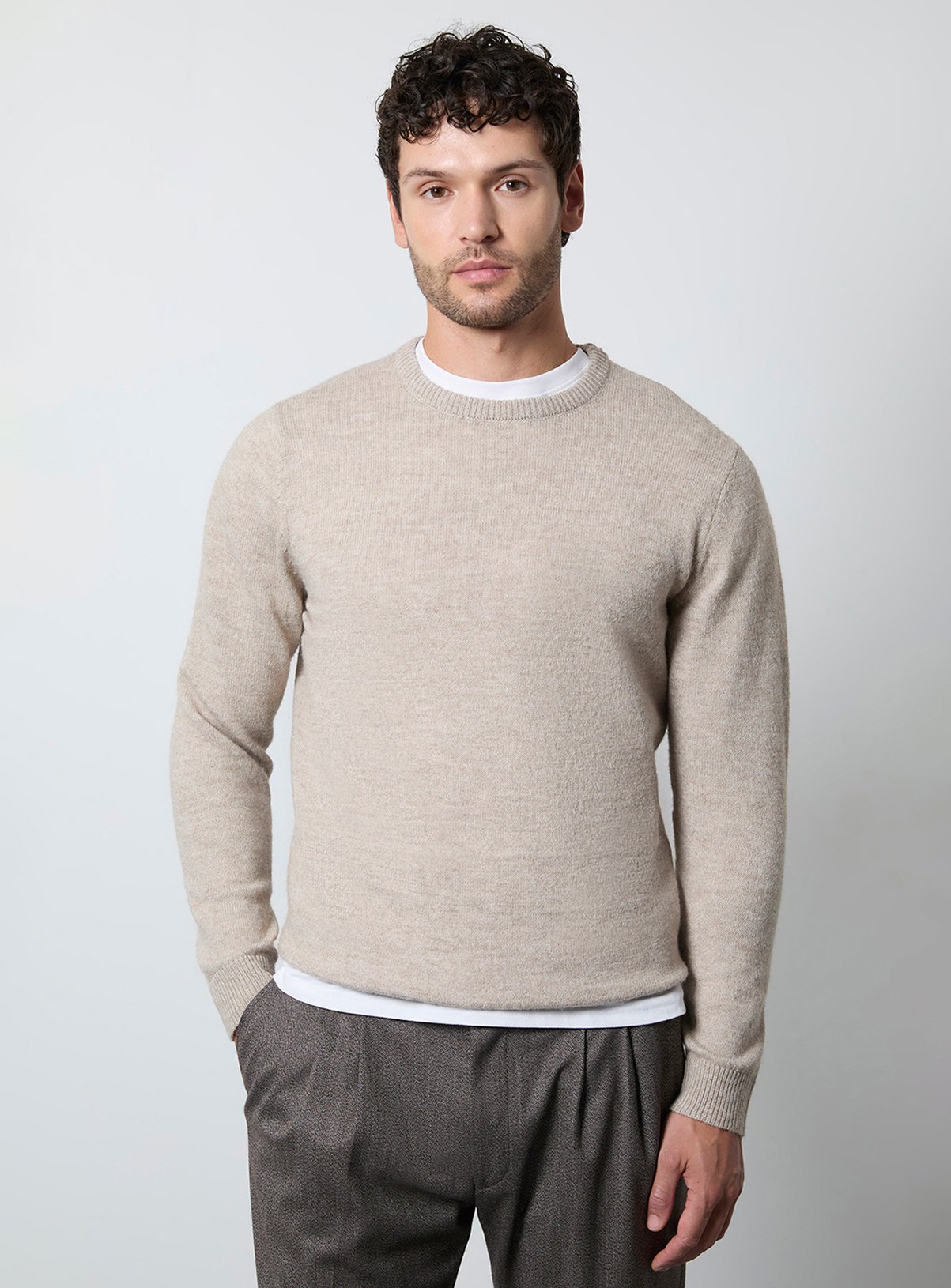 BURTON Oatmeal Soft Crew Neck Jumper L - Image 1 thumbnail