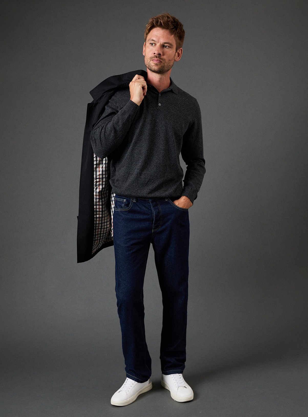 BURTON Charcoal Cotton Rich Long Sleeve Knitted Polo L - Image 2 thumbnail