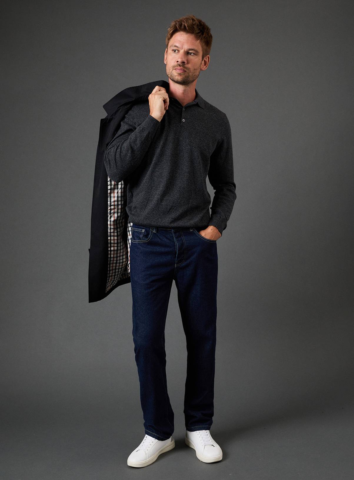 BURTON Charcoal Cotton Rich Long Sleeve Knitted Polo L - Image 2