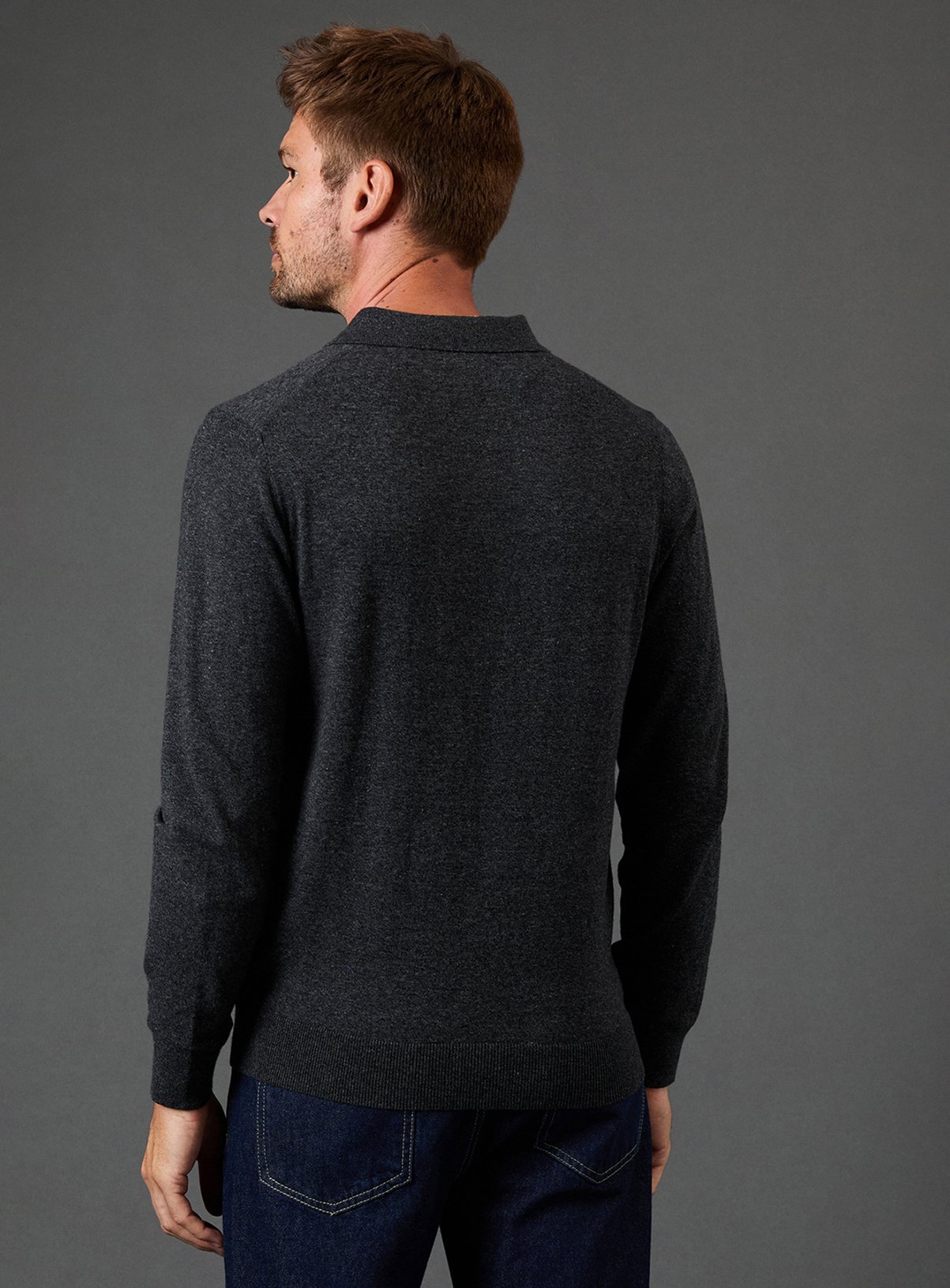 BURTON Charcoal Cotton Rich Long Sleeve Knitted Polo L - Image 3 thumbnail