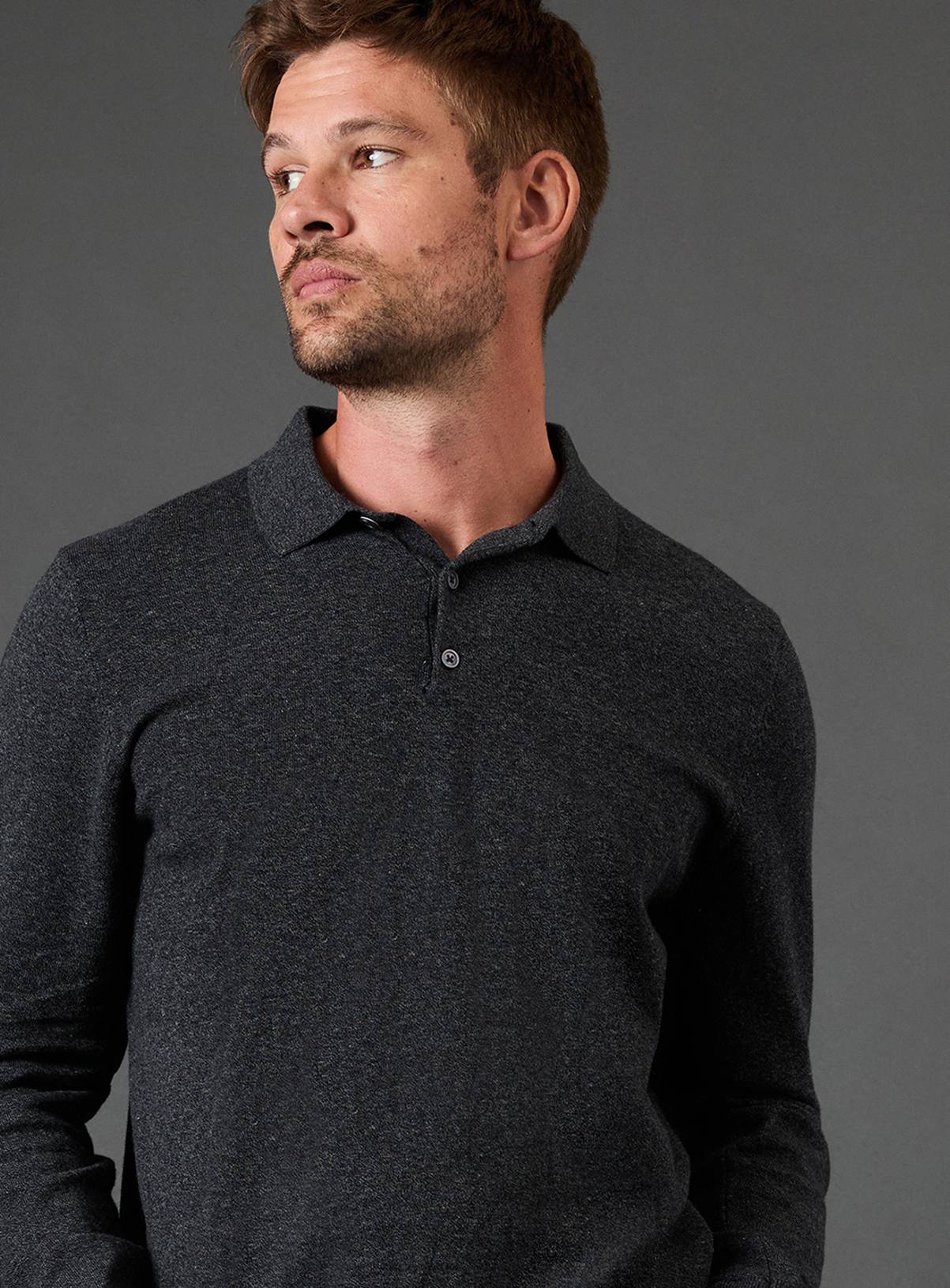 BURTON Charcoal Cotton Rich Long Sleeve Knitted Polo L - Image 4