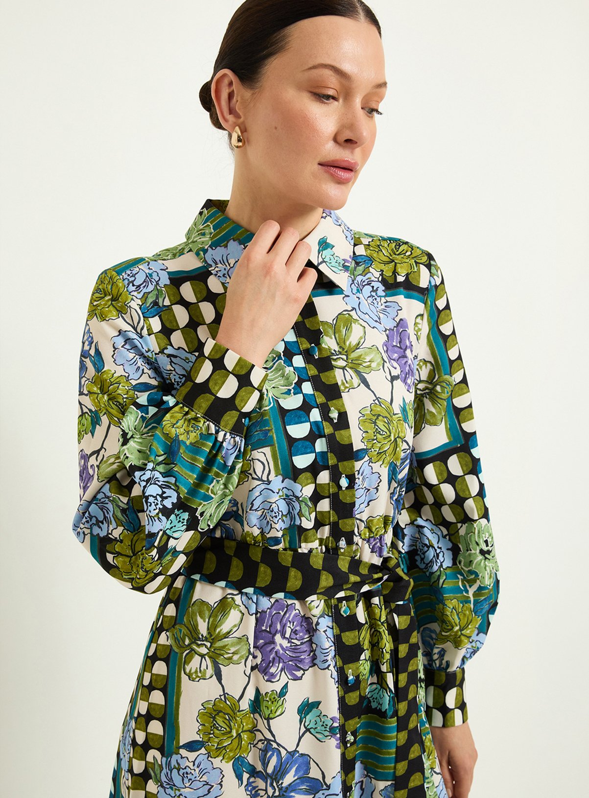 WALLIS Mixed Floral Relaxed Shirt Dress 20 - Image 3 thumbnail