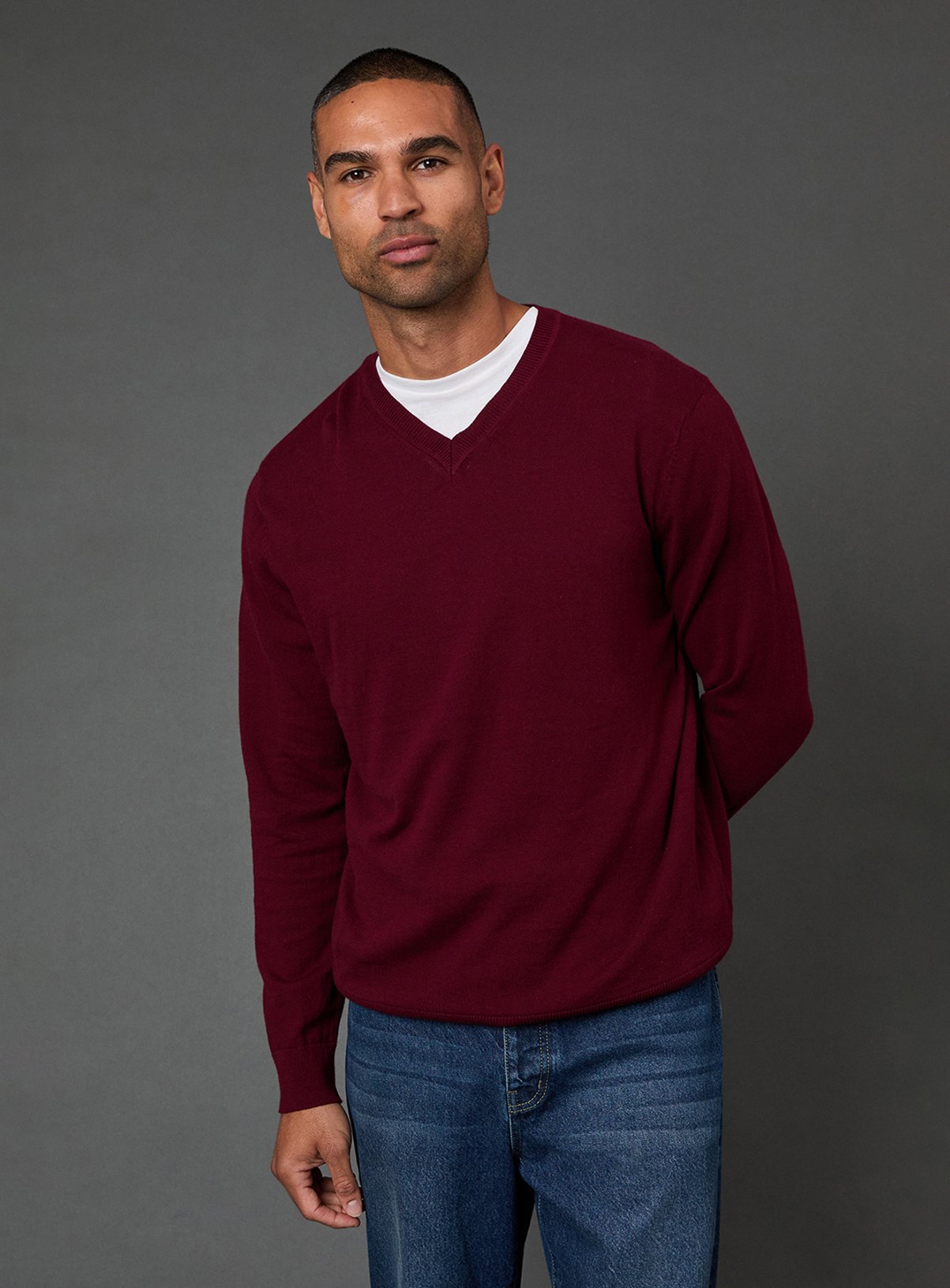 BURTON Burgundy Cotton Rich V Neck Jumper M - Image 1 thumbnail