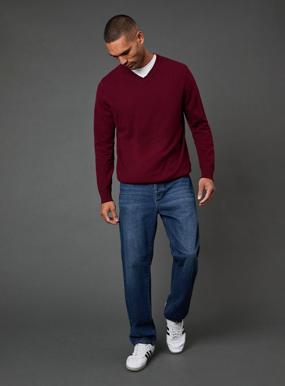 BURTON Burgundy Cotton Rich V Neck Jumper M - Image 2 thumbnail