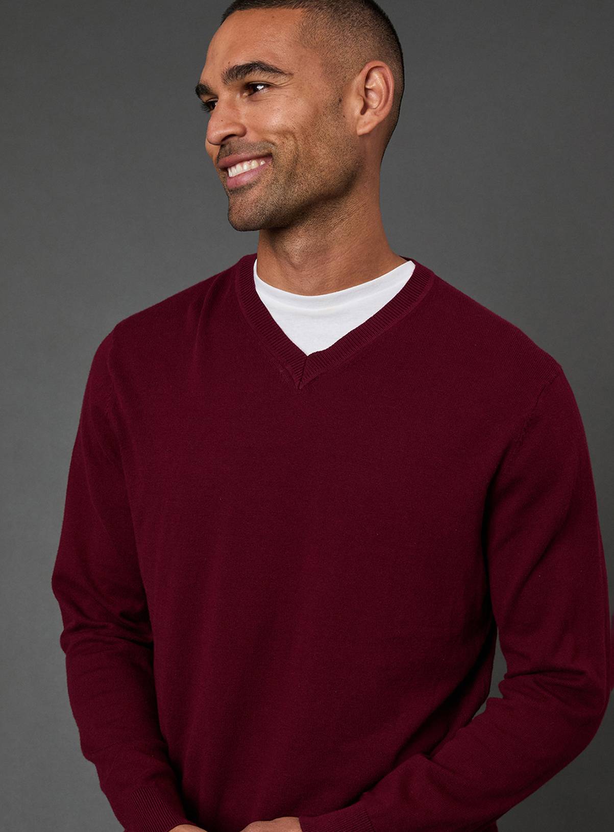BURTON Burgundy Cotton Rich V Neck Jumper M - Image 3