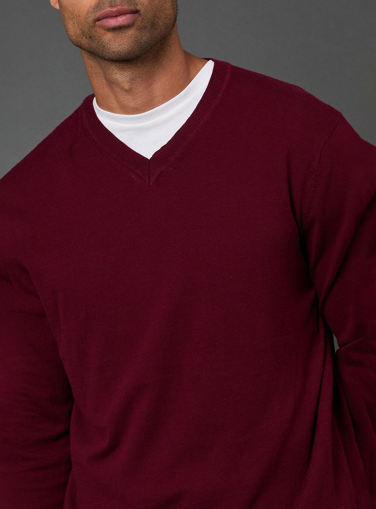 BURTON Burgundy Cotton Rich V Neck Jumper M - Image 4 thumbnail