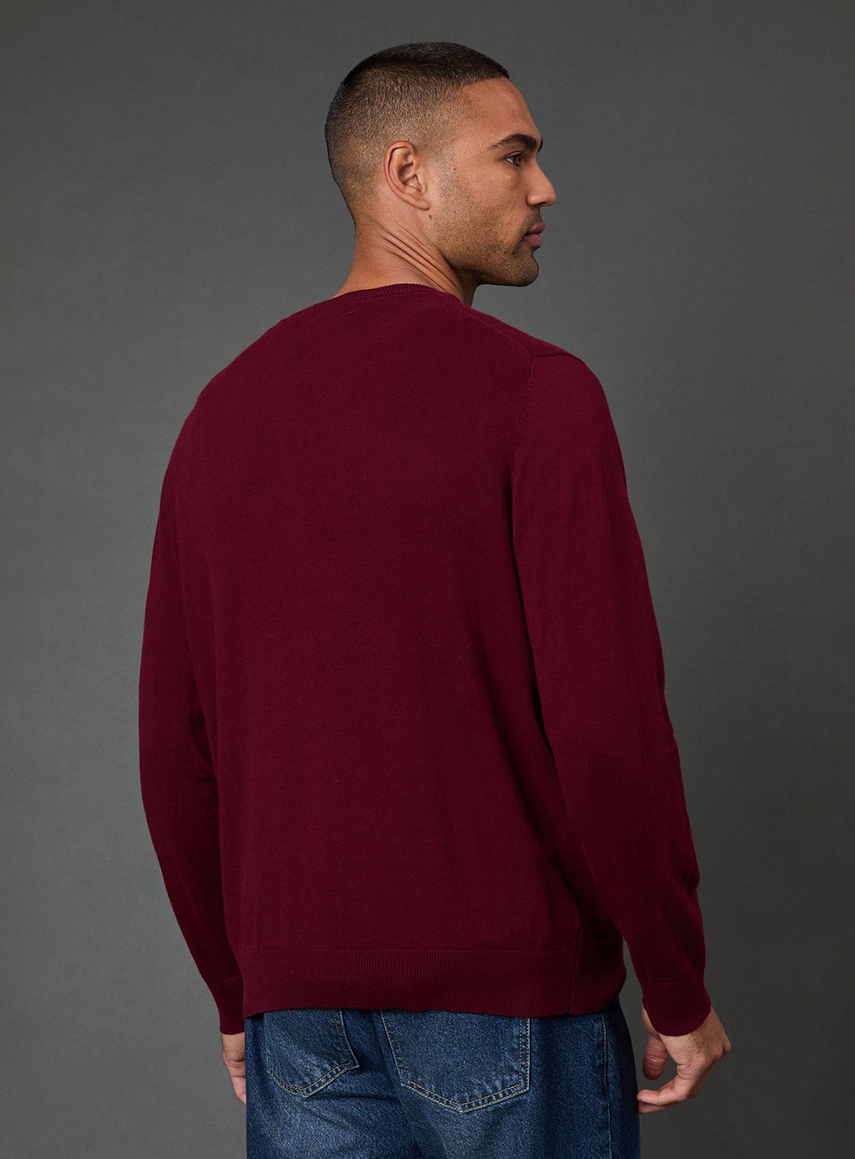 BURTON Burgundy Cotton Rich V Neck Jumper M - Image 5 thumbnail