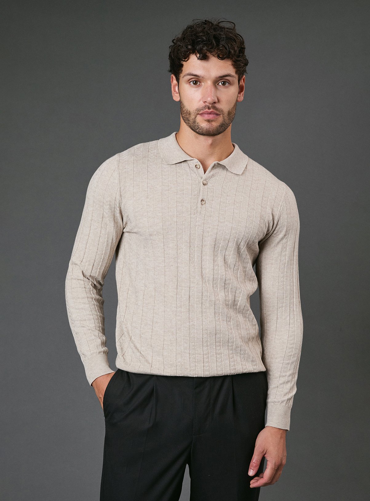BURTON Oatmeal Long Sleeve Polo Shirt M - Image 1 thumbnail