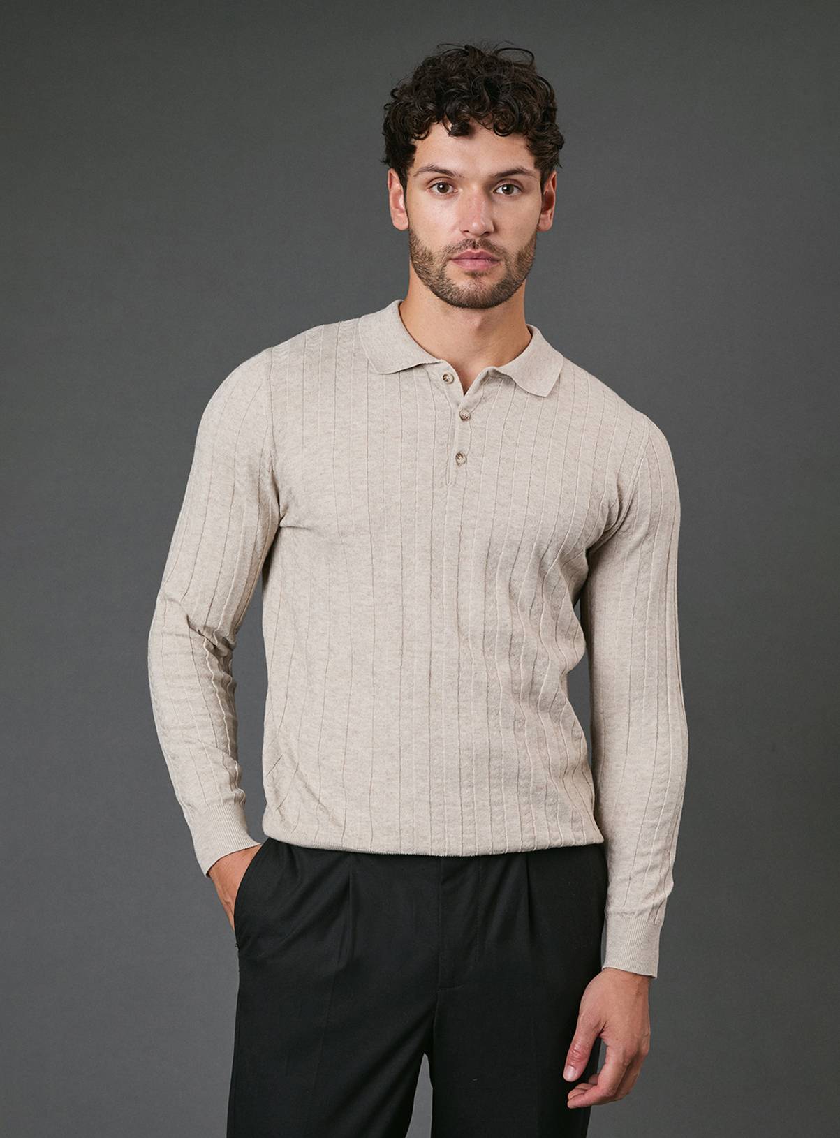 BURTON Oatmeal Long Sleeve Polo Shirt M - Image 1