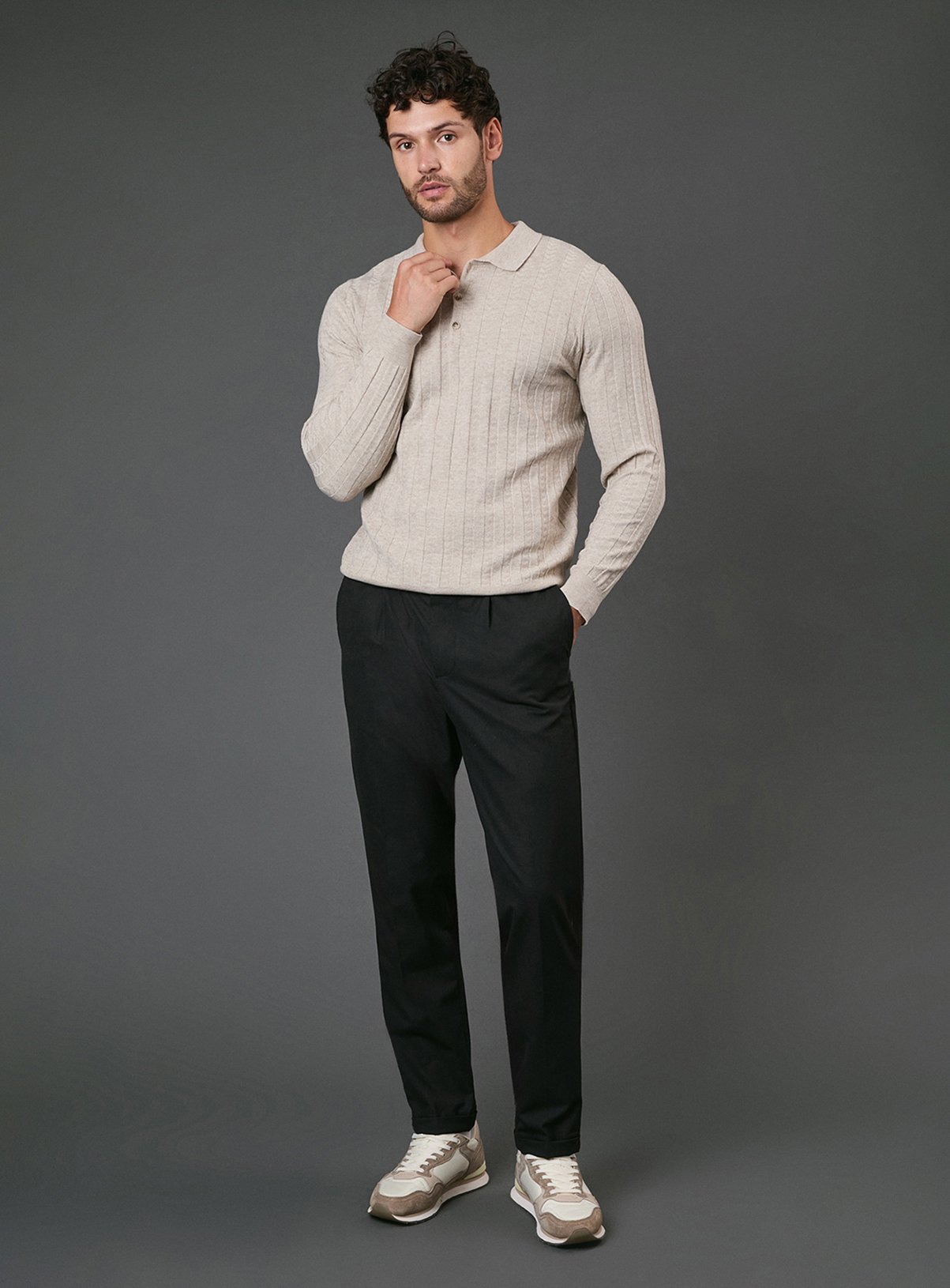 BURTON Oatmeal Long Sleeve Polo Shirt M - Image 2 thumbnail