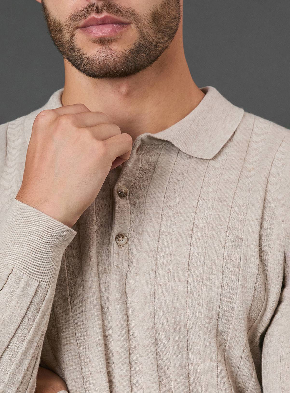 BURTON Oatmeal Long Sleeve Polo Shirt M - Image 5