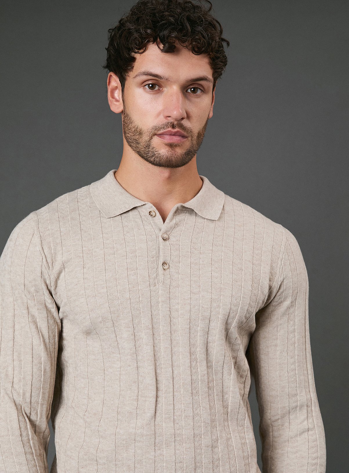 BURTON Oatmeal Long Sleeve Polo Shirt S - Image 4 thumbnail