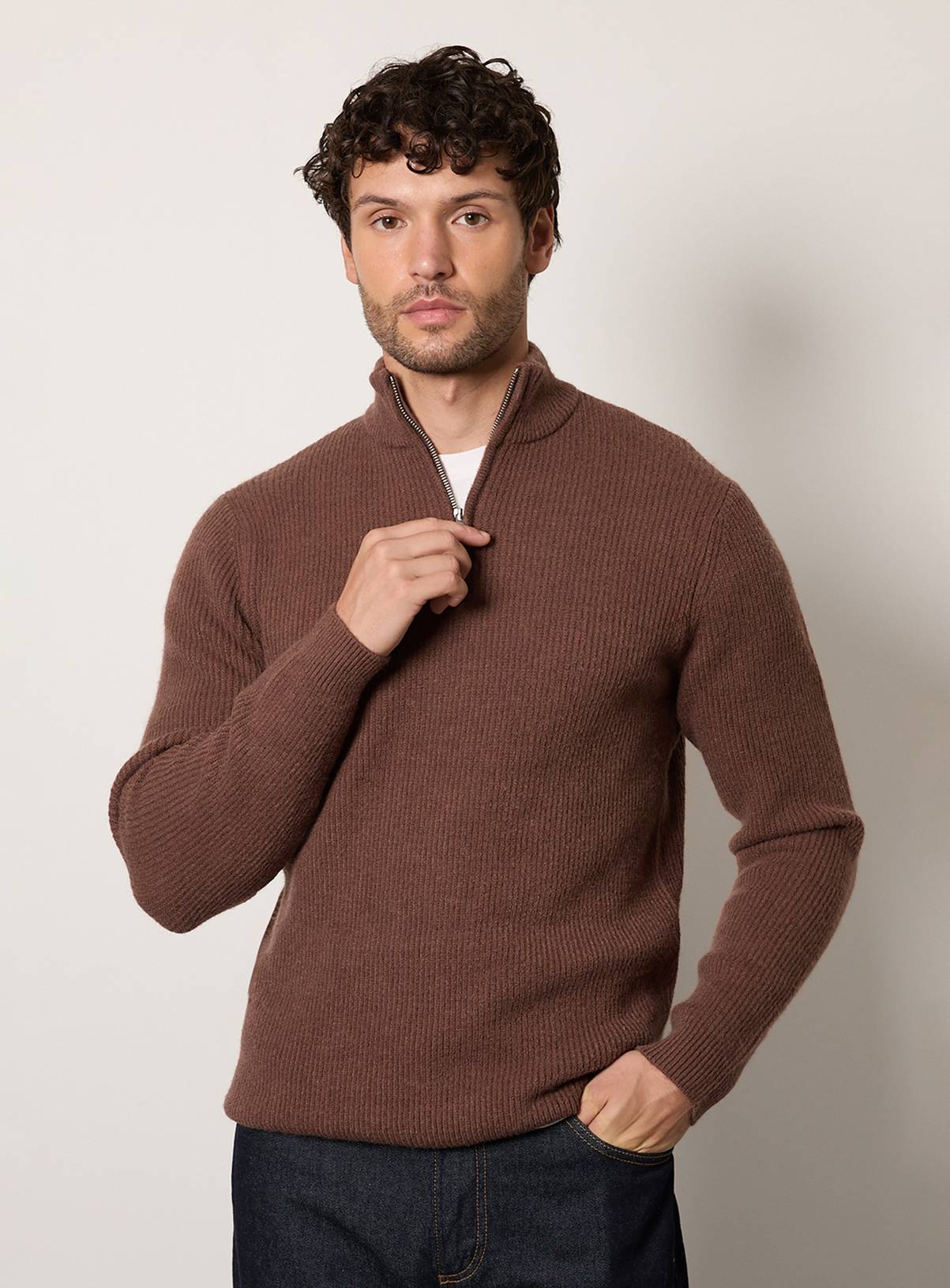 BURTON Brown Soft Ribbed Half Zip Jumper XL - Image 1