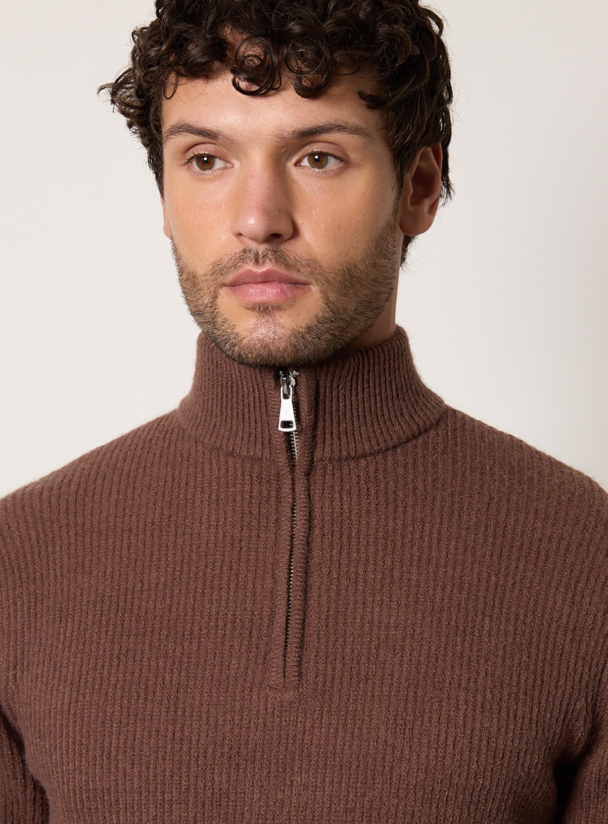BURTON Brown Soft Ribbed Half Zip Jumper XL - Image 2 thumbnail
