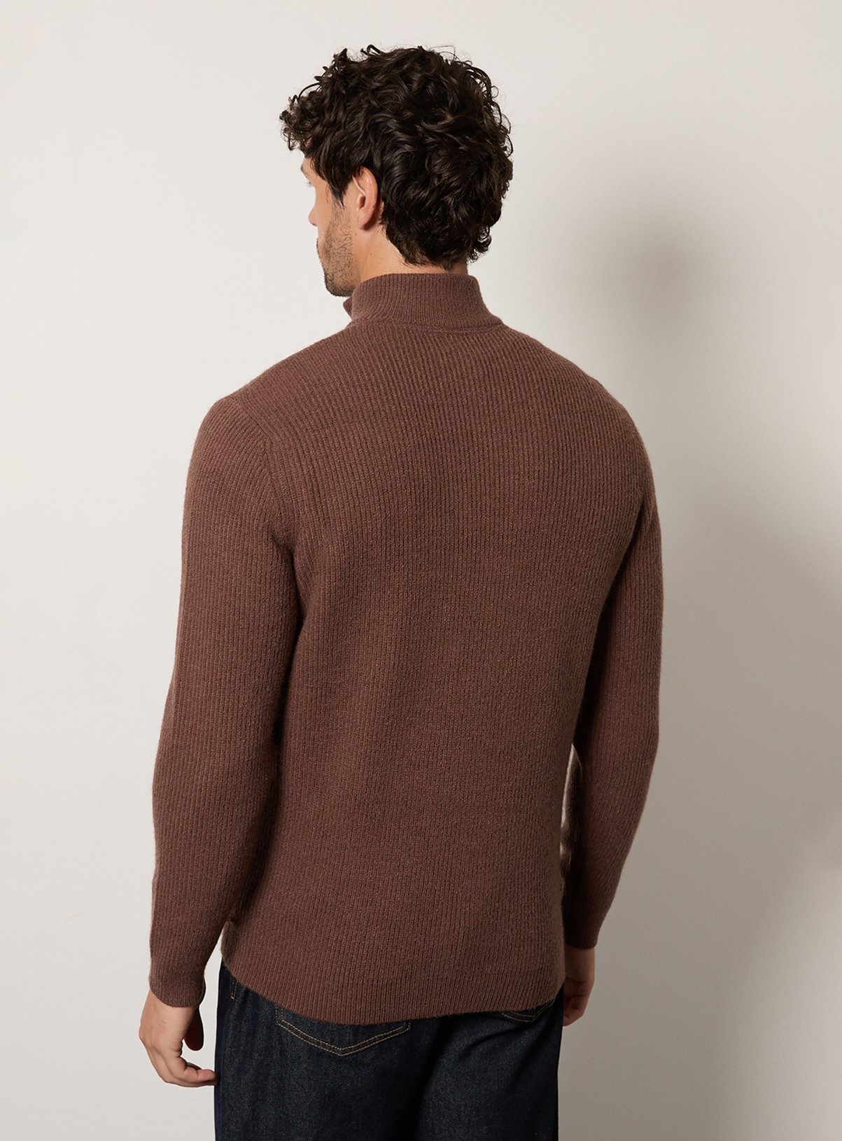 BURTON Brown Soft Ribbed Half Zip Jumper XL - Image 3 thumbnail