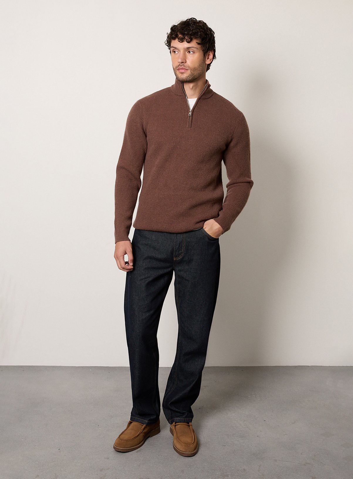 BURTON Brown Soft Ribbed Half Zip Jumper XL - Image 4 thumbnail