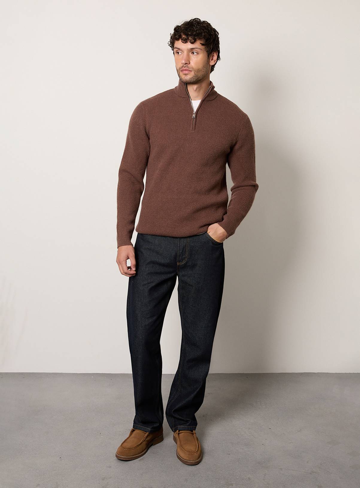 BURTON Brown Soft Ribbed Half Zip Jumper XL - Image 4
