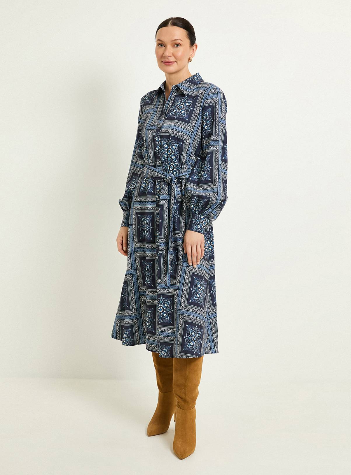WALLIS Scarf Print Relaced Shirt Dress 10 - Image 1