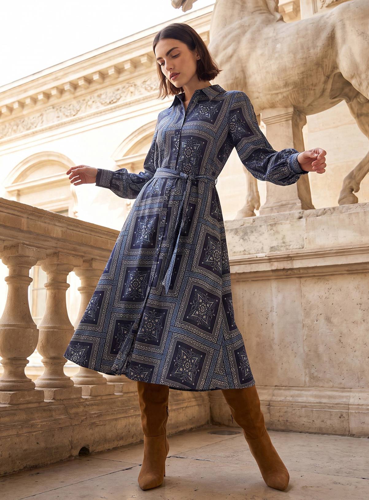 WALLIS Scarf Print Relaced Shirt Dress 10 - Image 2
