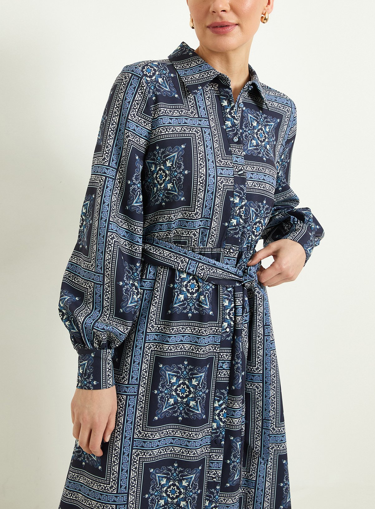 WALLIS Scarf Print Relaced Shirt Dress 10 - Image 3 thumbnail