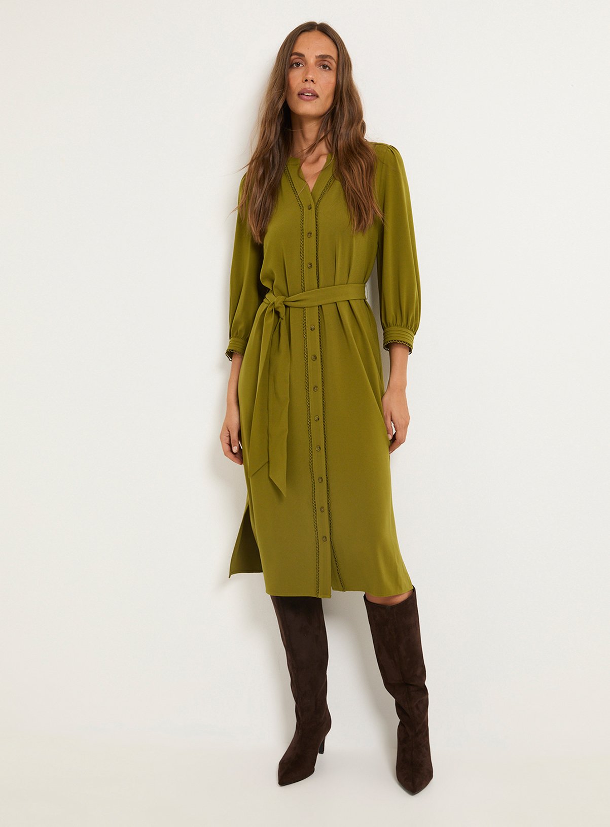 WALLIS Button Through Belted Shirt Dress 10 - Image 1 thumbnail