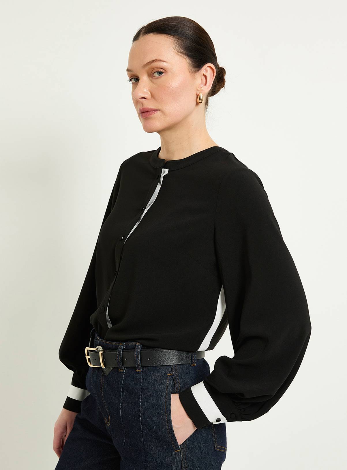 WALLIS Contrast Stripe Buttoned Blouse 10 - Image 1