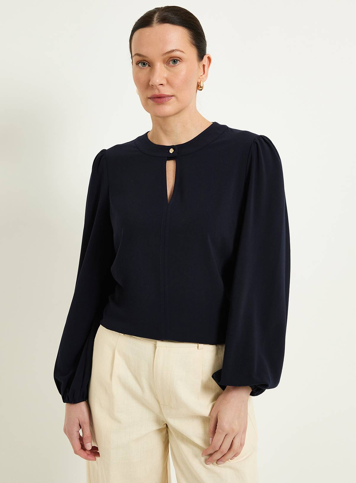 WALLIS Button Detail Keyhole Blouse Navy 18 - Image 1