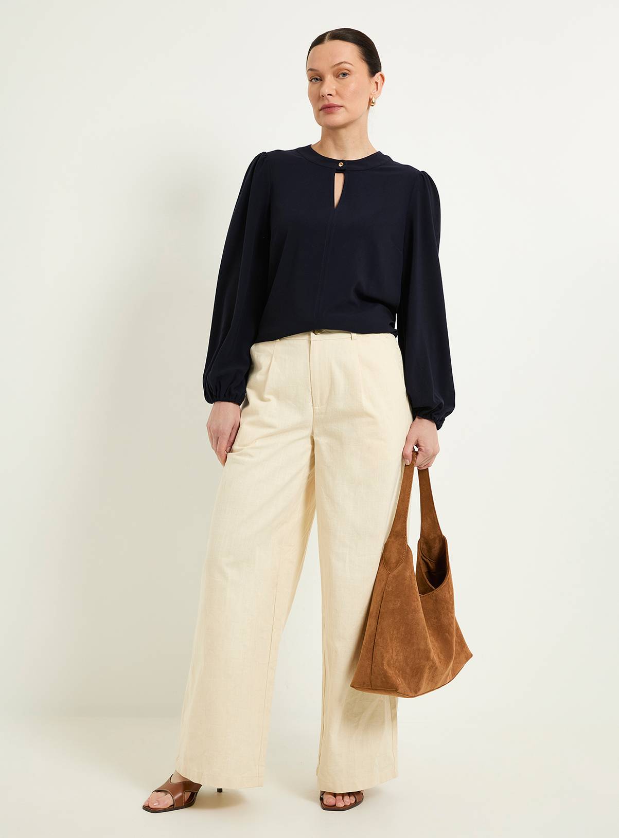 WALLIS Button Detail Keyhole Blouse Navy 18 - Image 2