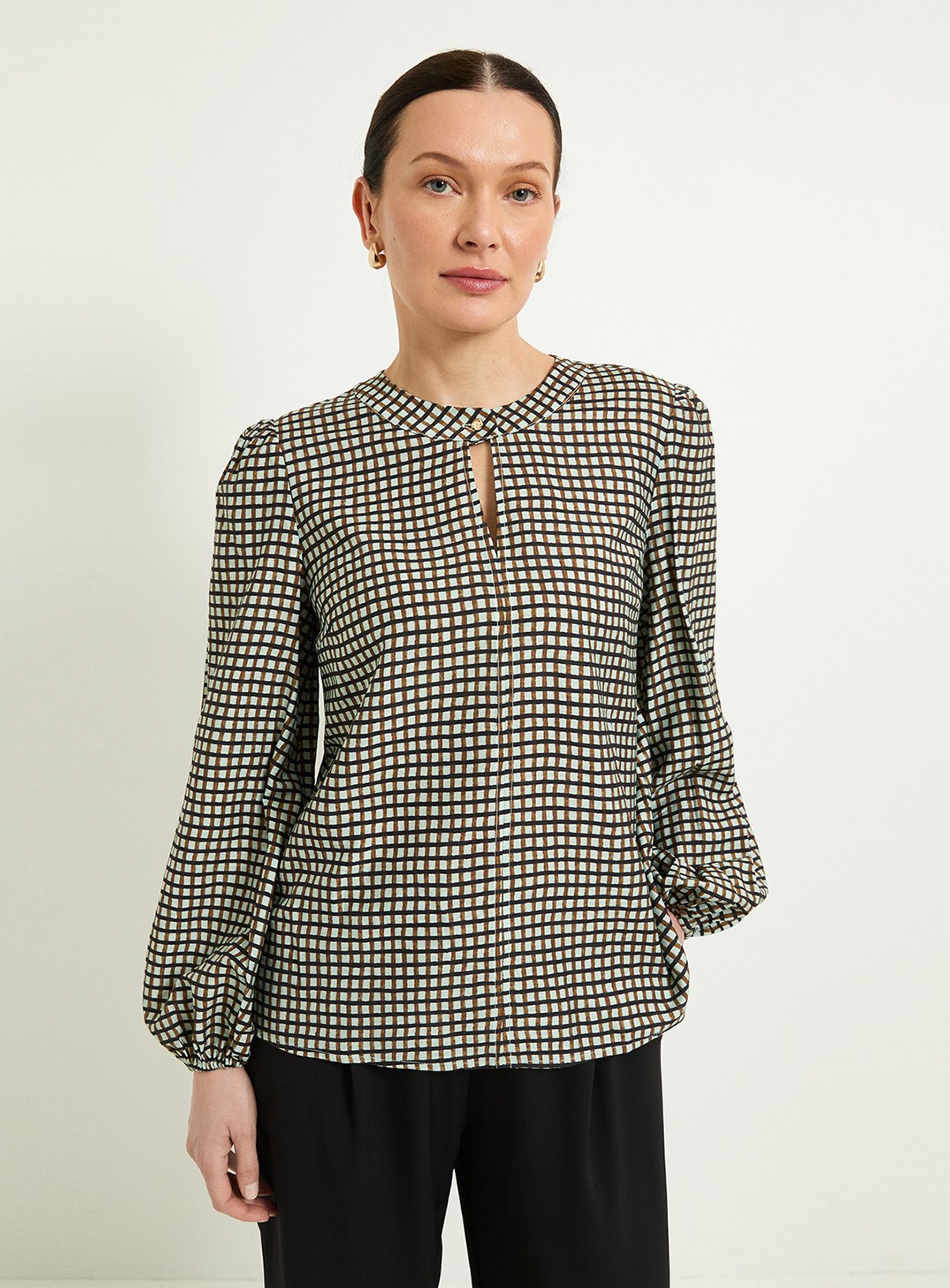WALLIS Check Button Detail Keyhole Blouse 20 - Image 1 thumbnail