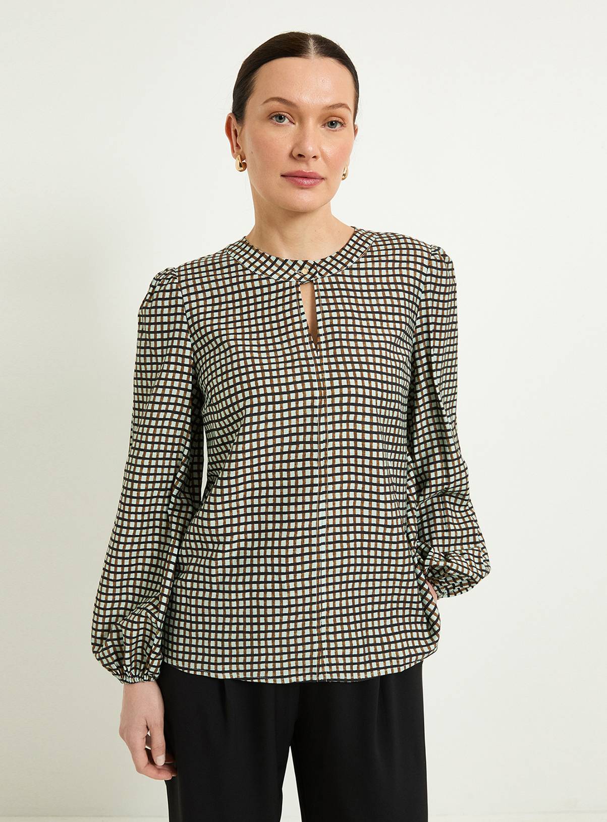 WALLIS Check Button Detail Keyhole Blouse 20 - Image 1