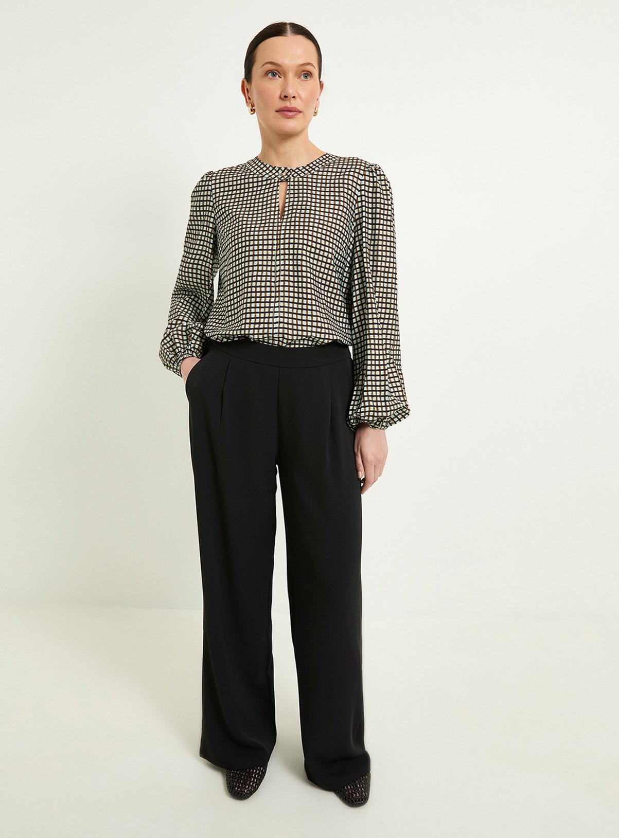 WALLIS Check Button Detail Keyhole Blouse 20 - Image 4 thumbnail