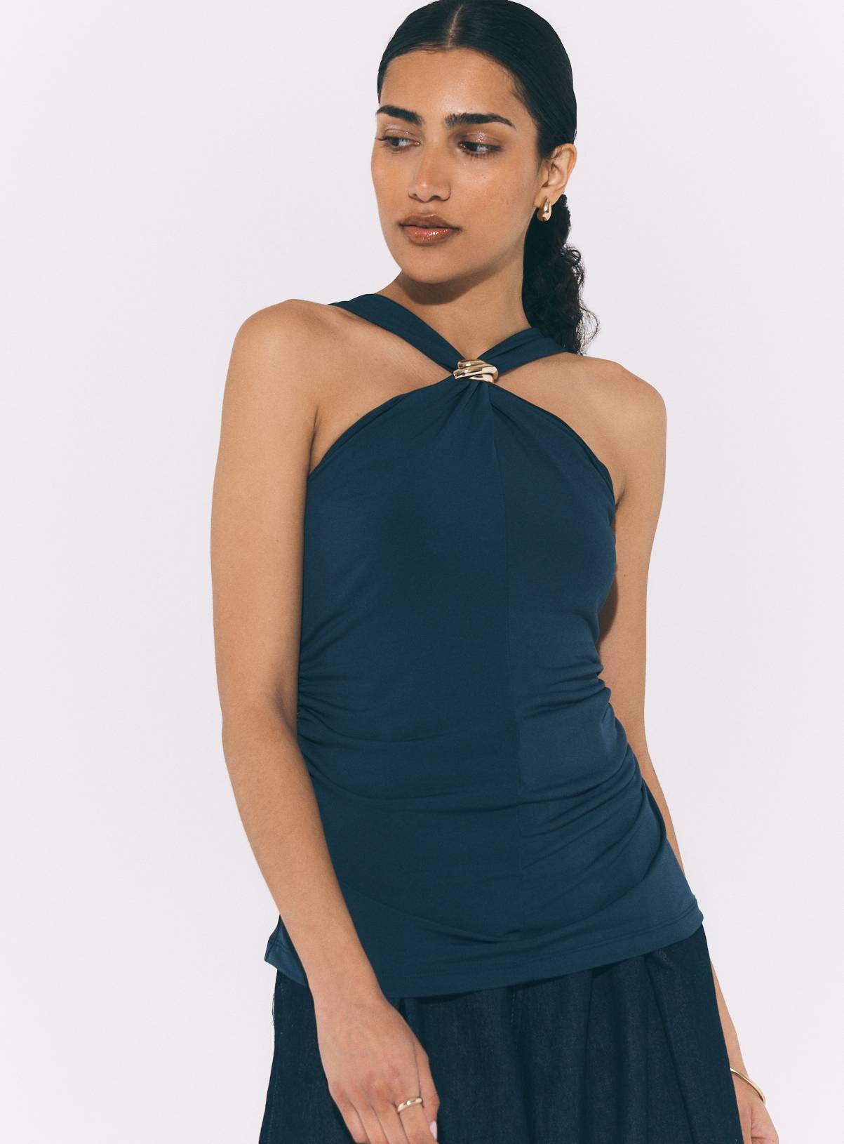 Navy Gold Hardware Halterneck Top S - Image 1