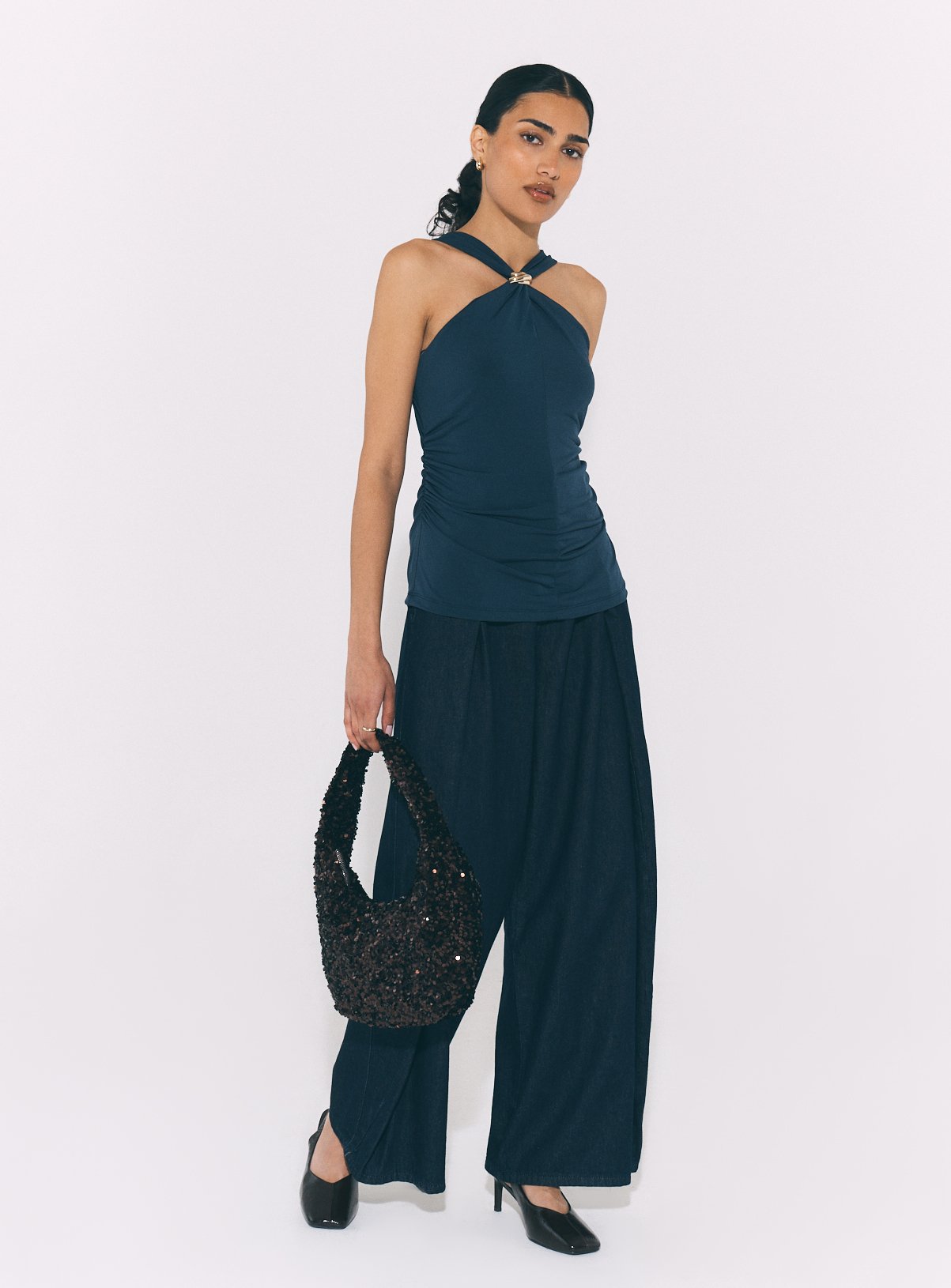 Navy Gold Hardware Halterneck Top S - Image 2 thumbnail